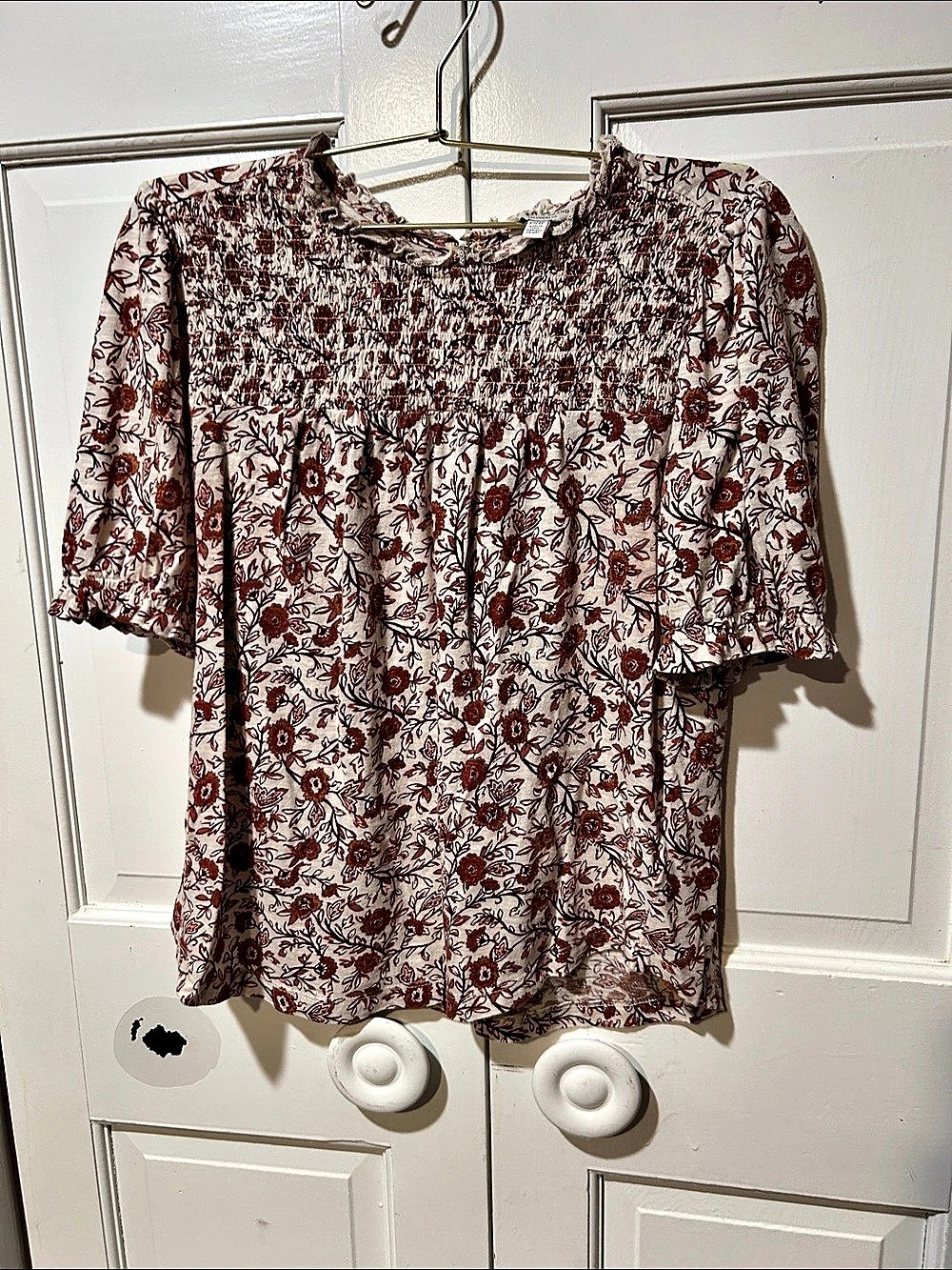 LUCKY BRAND Floral Blouse in White & Red Size XS Like New